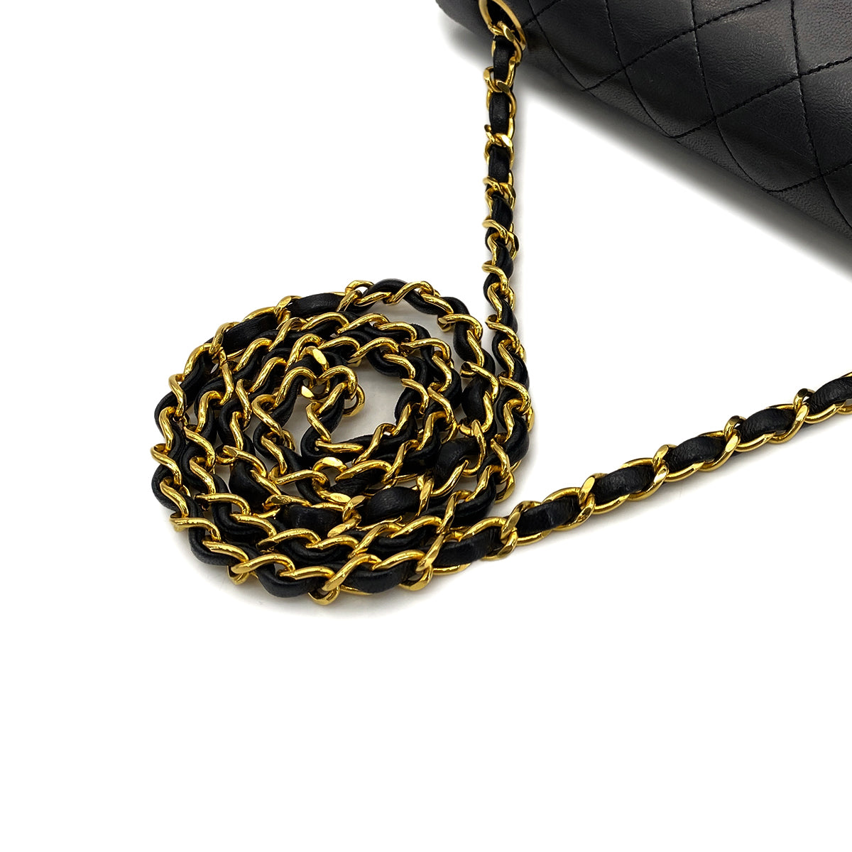 CHANEL VINTAGE FULL FLAP CHAIN SHOULDER BAG BLACK LAMB SKIN 90269118