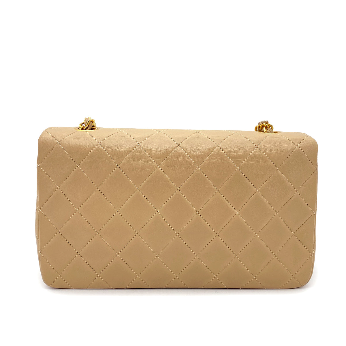 CHANEL VINTAGE FULL FLAP CHAIN SHOULDER BAG BEIGE LAMB SKIN 90269121