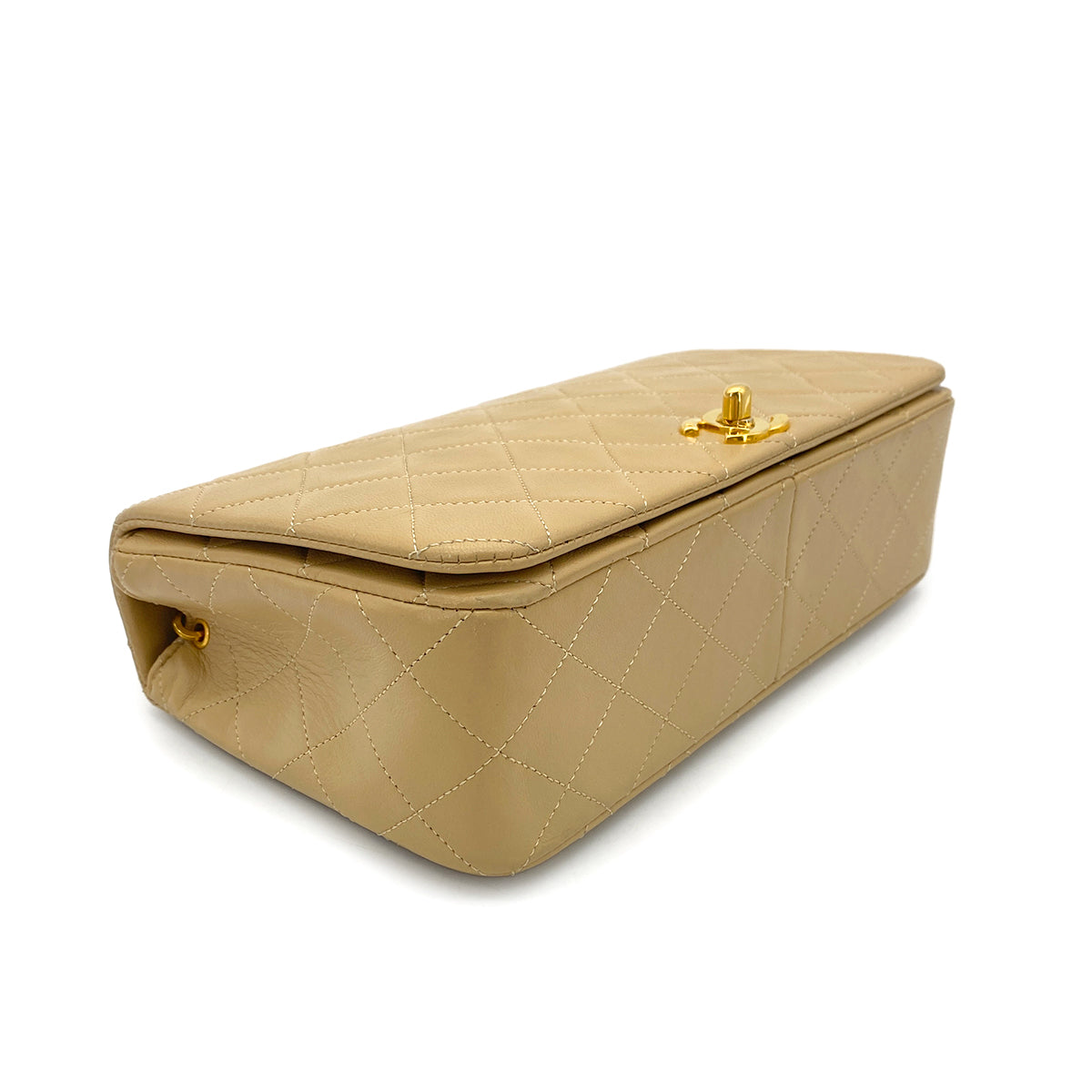 CHANEL VINTAGE FULL FLAP CHAIN SHOULDER BAG BEIGE LAMB SKIN 90269121