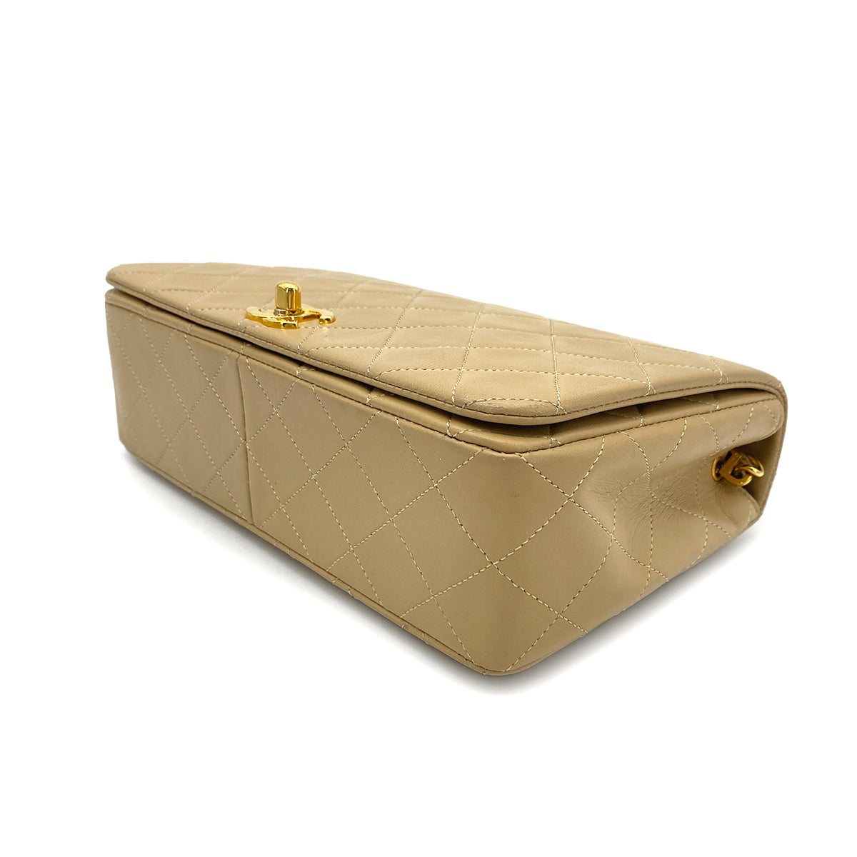 CHANEL VINTAGE FULL FLAP CHAIN SHOULDER BAG BEIGE LAMB SKIN 90269121