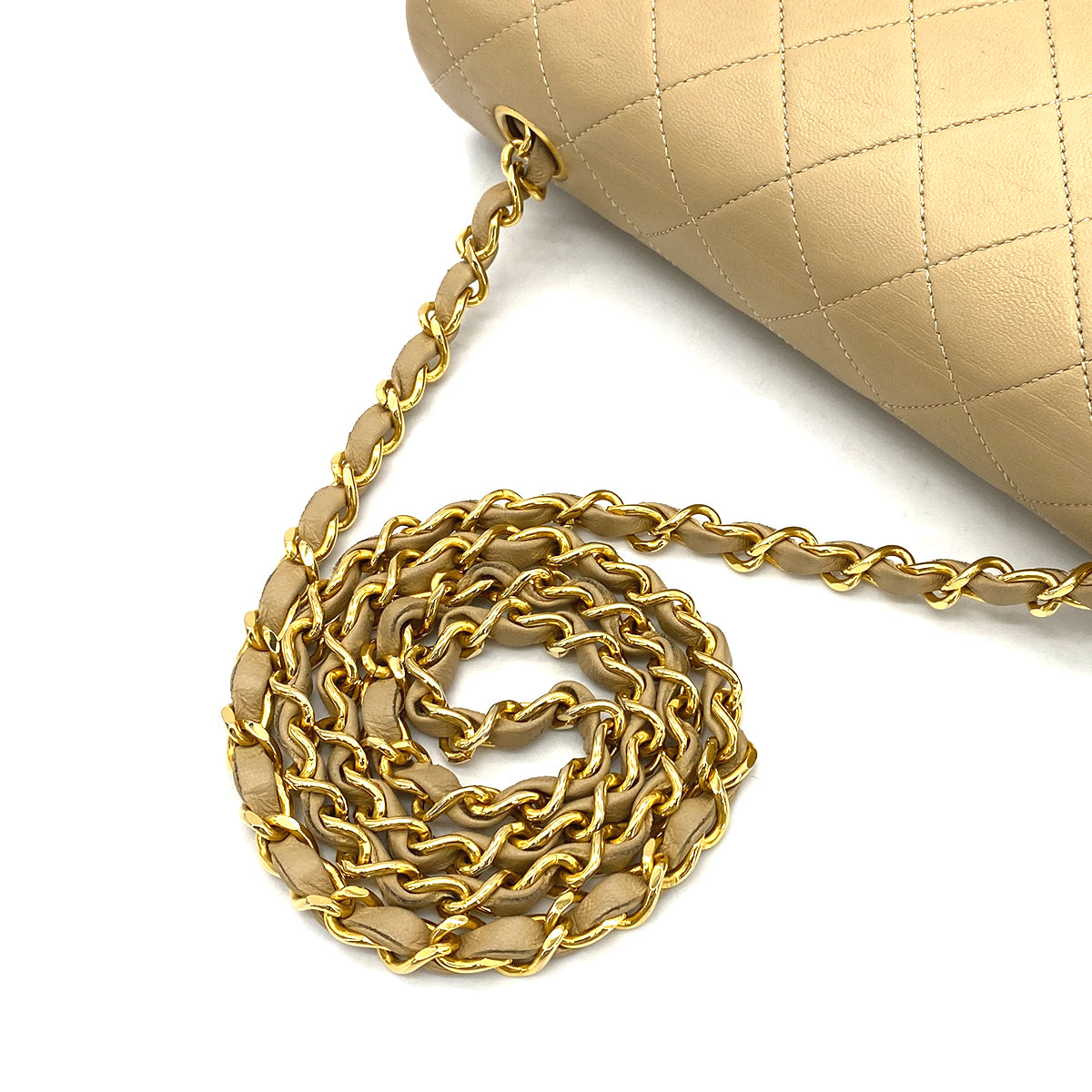 CHANEL VINTAGE FULL FLAP CHAIN SHOULDER BAG BEIGE LAMB SKIN 90269121