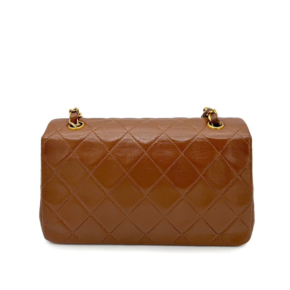 CHANEL VINTAGE FULL FLAP CHAIN SHOULDER BAG BROWN LAMB SKIN 90269126