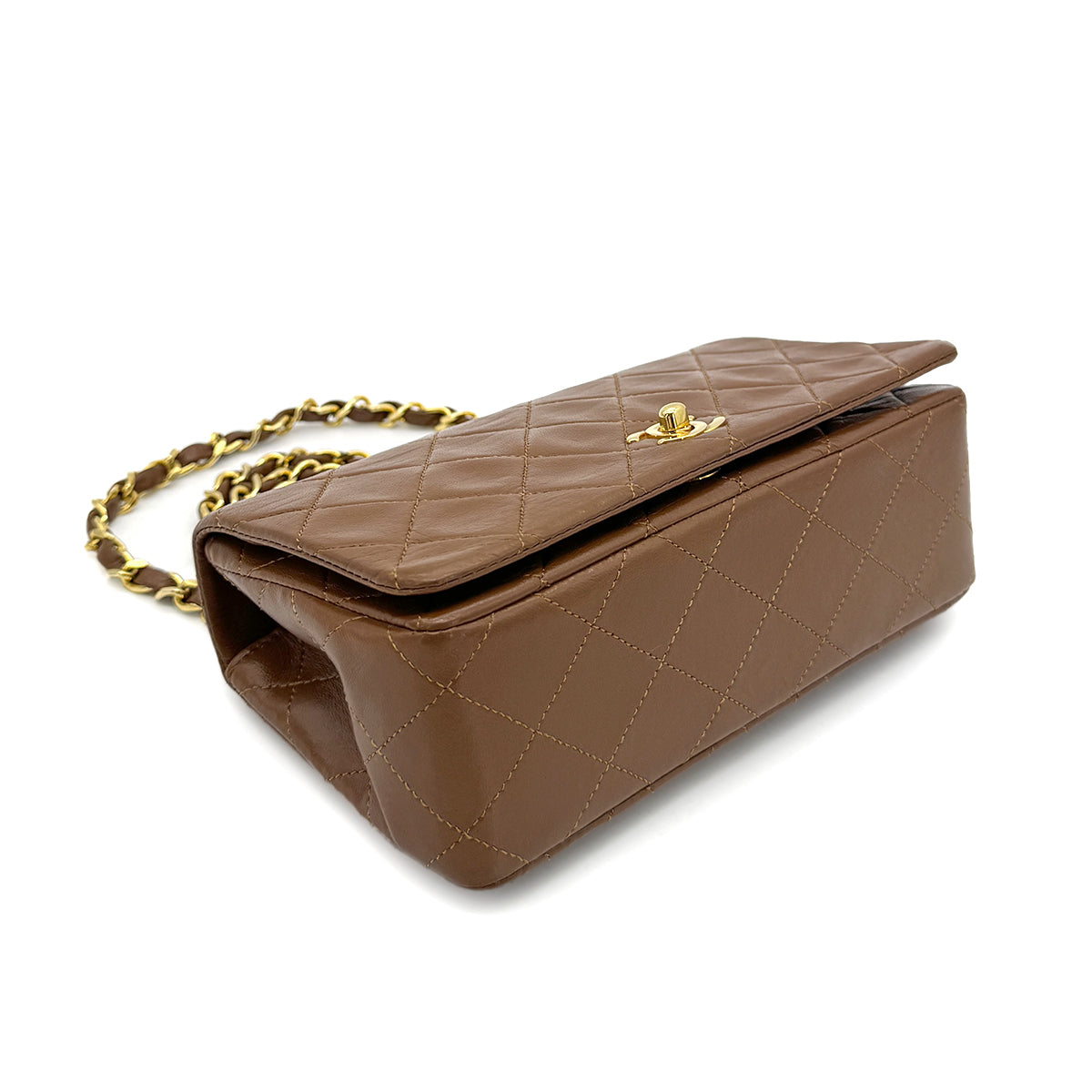 CHANEL VINTAGE FULL FLAP CHAIN SHOULDER BAG BROWN LAMB SKIN 90269126