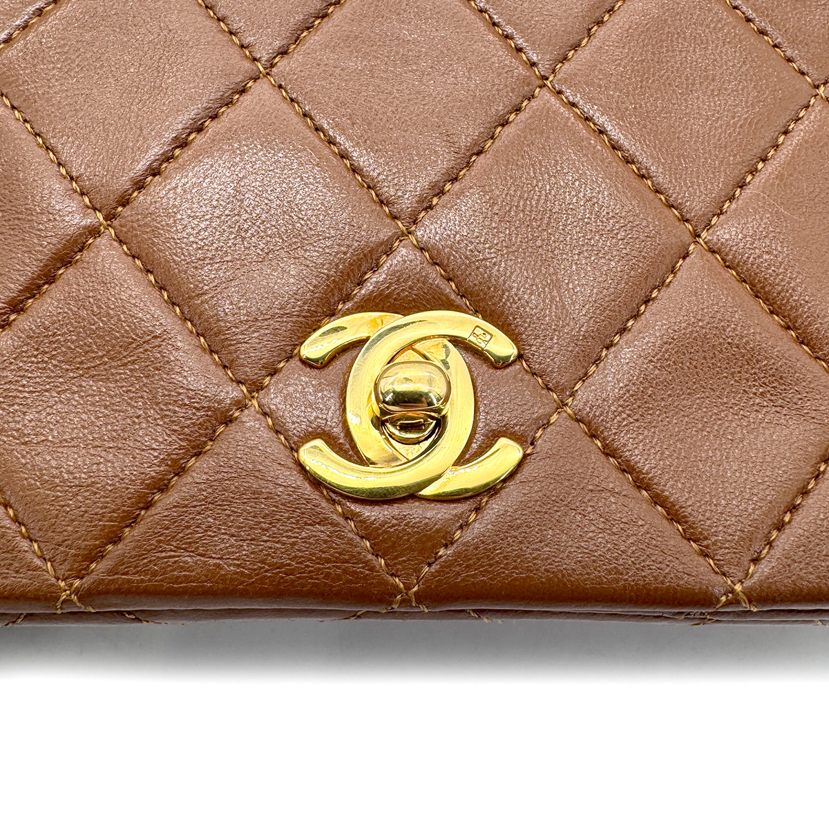 CHANEL VINTAGE FULL FLAP CHAIN SHOULDER BAG BROWN LAMB SKIN 90269126