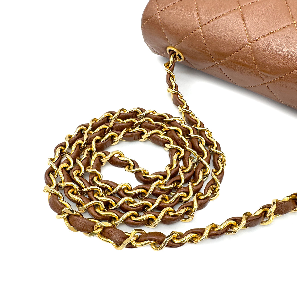 CHANEL VINTAGE FULL FLAP CHAIN SHOULDER BAG BROWN LAMB SKIN 90269126