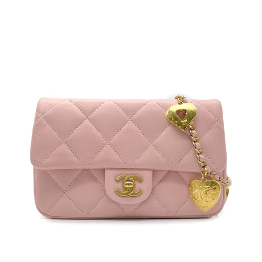 CHANEL MINI MATELASSE CHAIN SHOULDER BAG PINK LAMB SKIN 90269170
