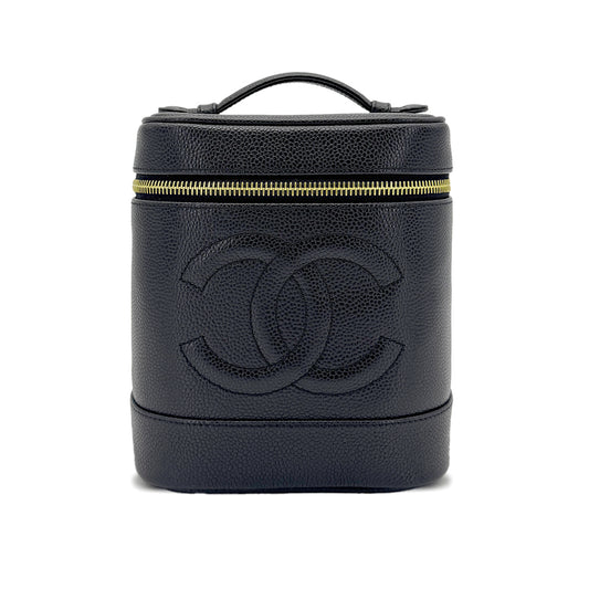 CHANEL VINTAGE VANITY HAND BAG BLACK CAVIAR SKIN 90269171