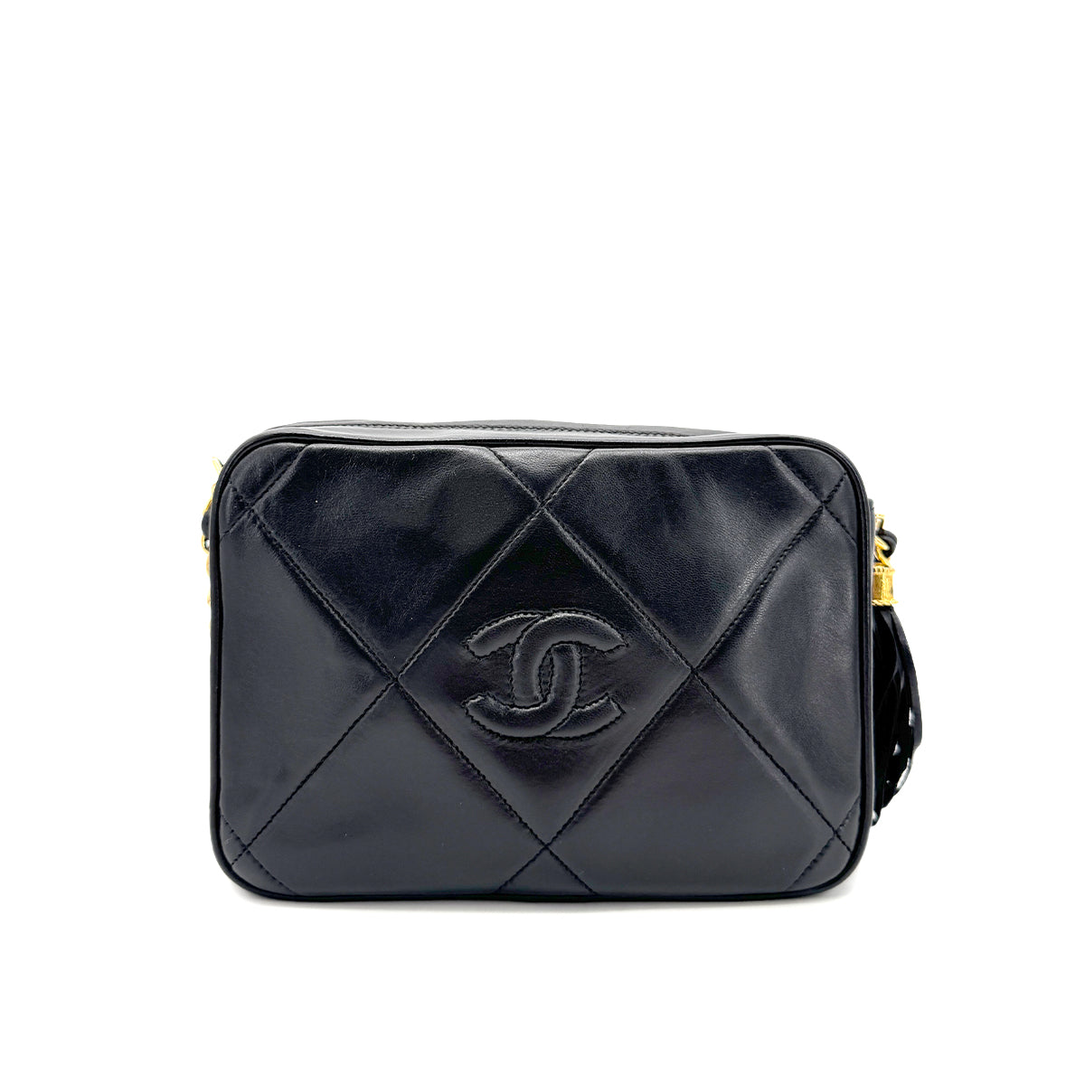 CHANEL VINTAGE FRINGE CHAIN SHOULDER BAG BLACK LAMB SKIN 90269172