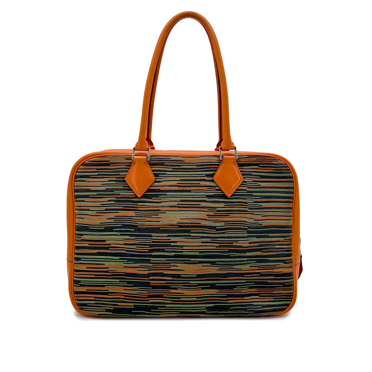 HERMES PLUME 28 ORANGE MULTICOLOR VIBRATO HAND BAG □C 90269175