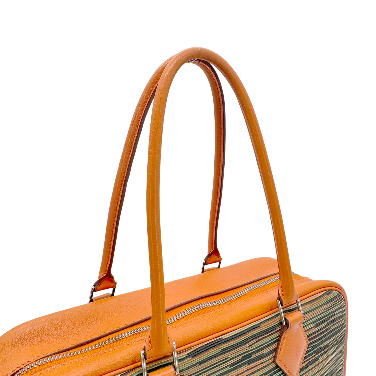HERMES PLUME 28 ORANGE MULTICOLOR VIBRATO HAND BAG □C 90269175