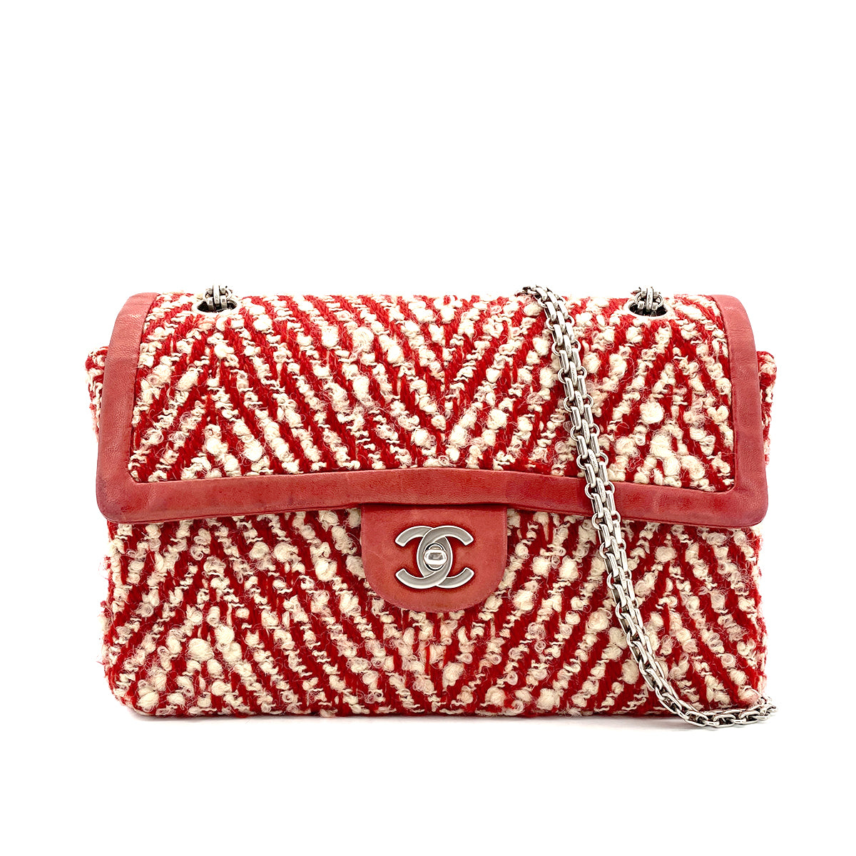 CHANEL VINTAGE CHAIN SHOULDER BAG RED TWEED 90269176