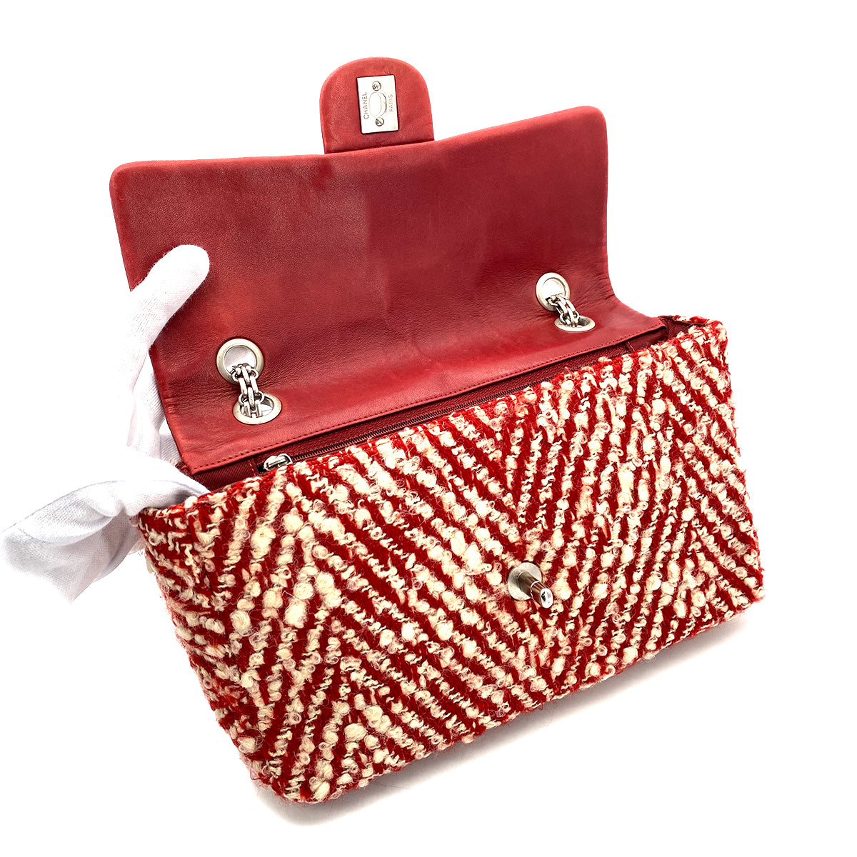 CHANEL VINTAGE CHAIN SHOULDER BAG RED TWEED 90269176