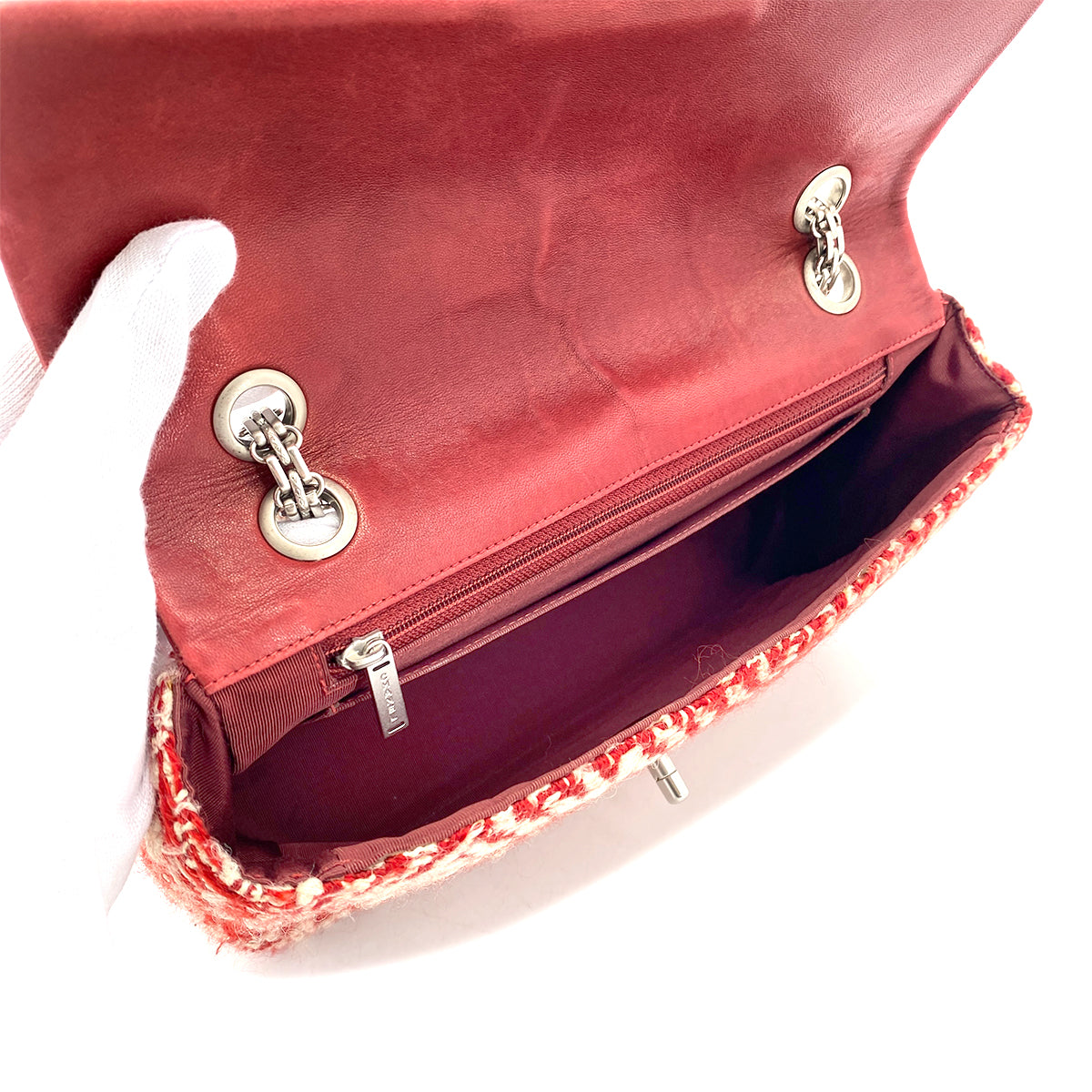 CHANEL VINTAGE CHAIN SHOULDER BAG RED TWEED 90269176