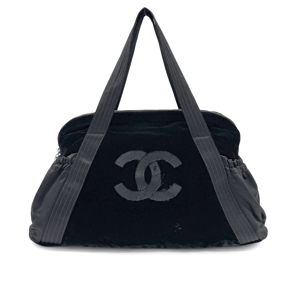 CHANEL VINTAGE BOSTON BAG BLACK VELOR NYLON 90269177