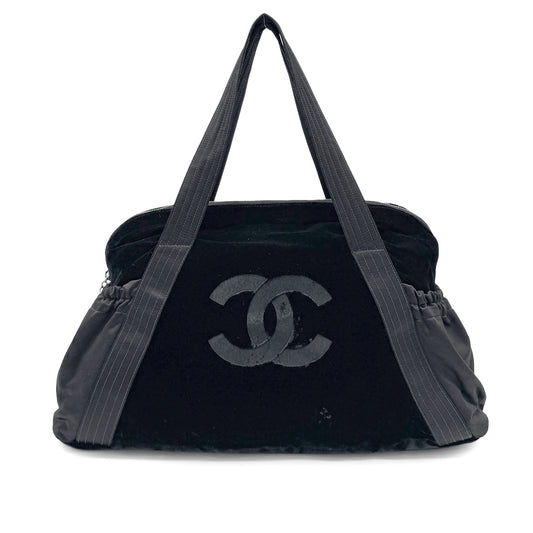 CHANEL VINTAGE BOSTON BAG BLACK VELOR NYLON 90269177