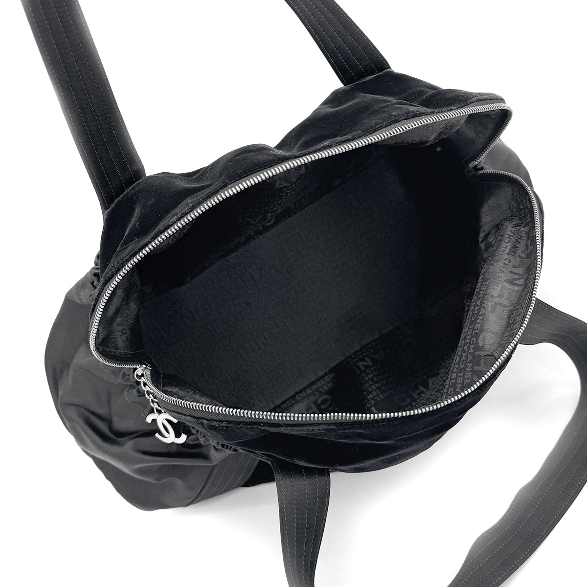 CHANEL VINTAGE BOSTON BAG BLACK VELOR NYLON 90269177