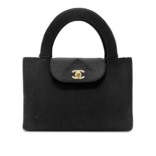 CHANEL VINTAGE TURN LOCK HAND BAG FABRIC BLACK 90269178