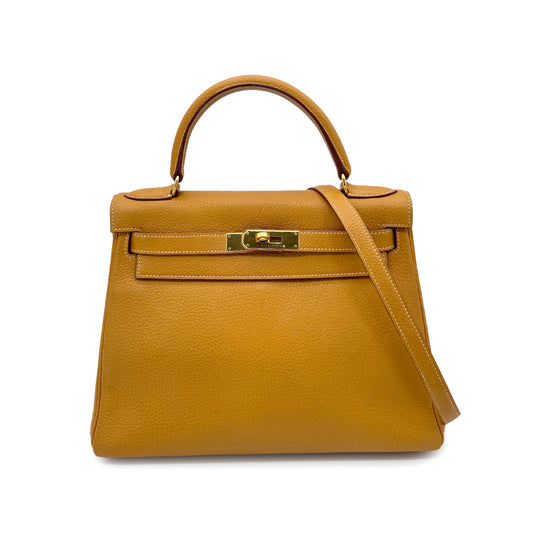 HERMES KELLY 28 RETOURNE NATURAL FJORD HAND SHOULDER BAG □C GHW 90269179