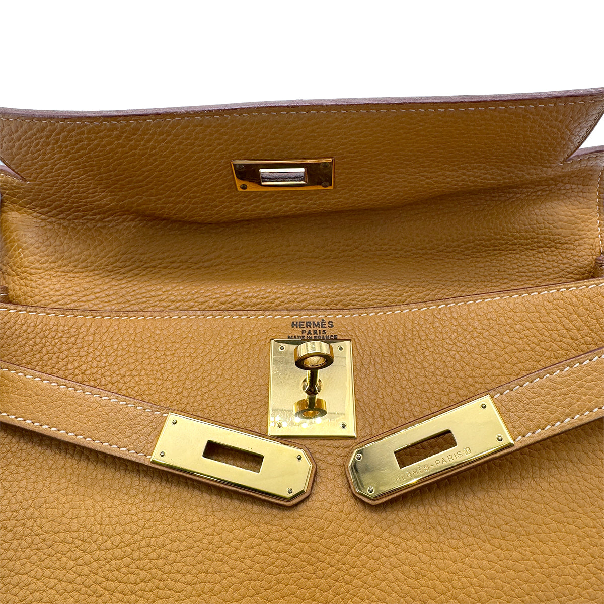 HERMES KELLY 28 RETOURNE NATURAL FJORD HAND SHOULDER BAG □C GHW 90269179