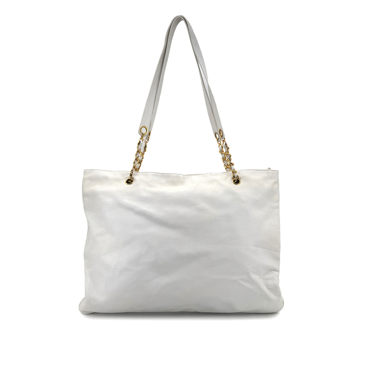 CHANEL VINTAGE BIG COCO CHAIN TOTE BAG WHITE CAVIAR SKIN 90269181