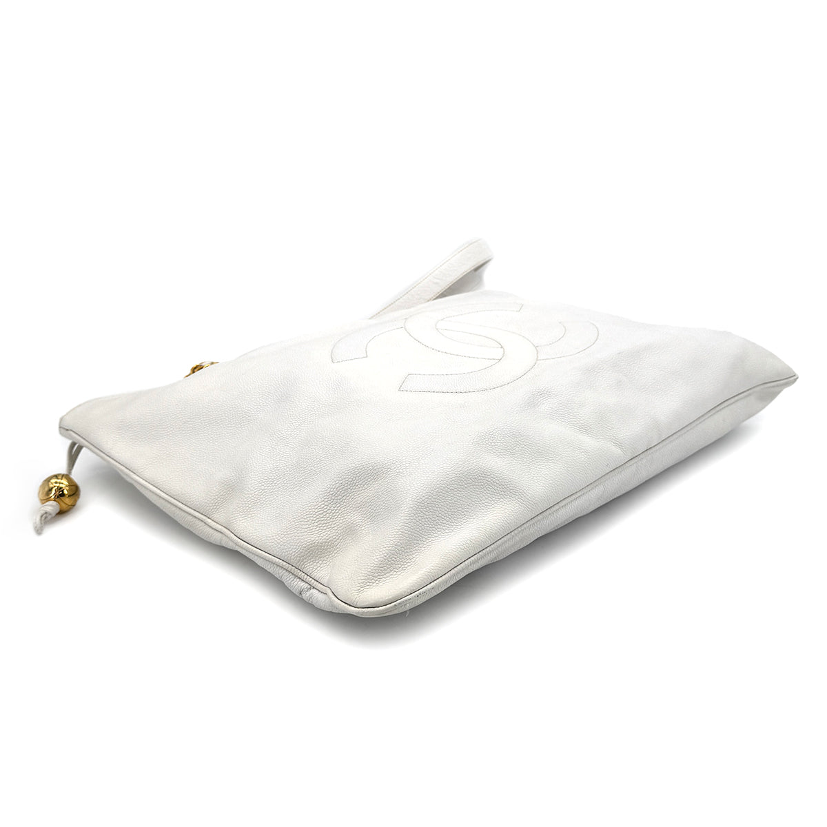 CHANEL VINTAGE BIG COCO CHAIN TOTE BAG WHITE CAVIAR SKIN 90269181