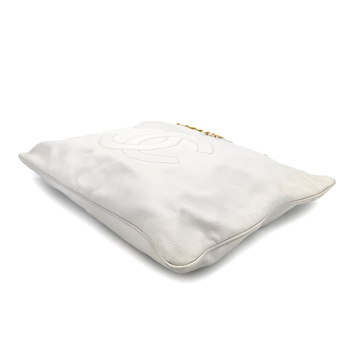 CHANEL VINTAGE BIG COCO CHAIN TOTE BAG WHITE CAVIAR SKIN 90269181