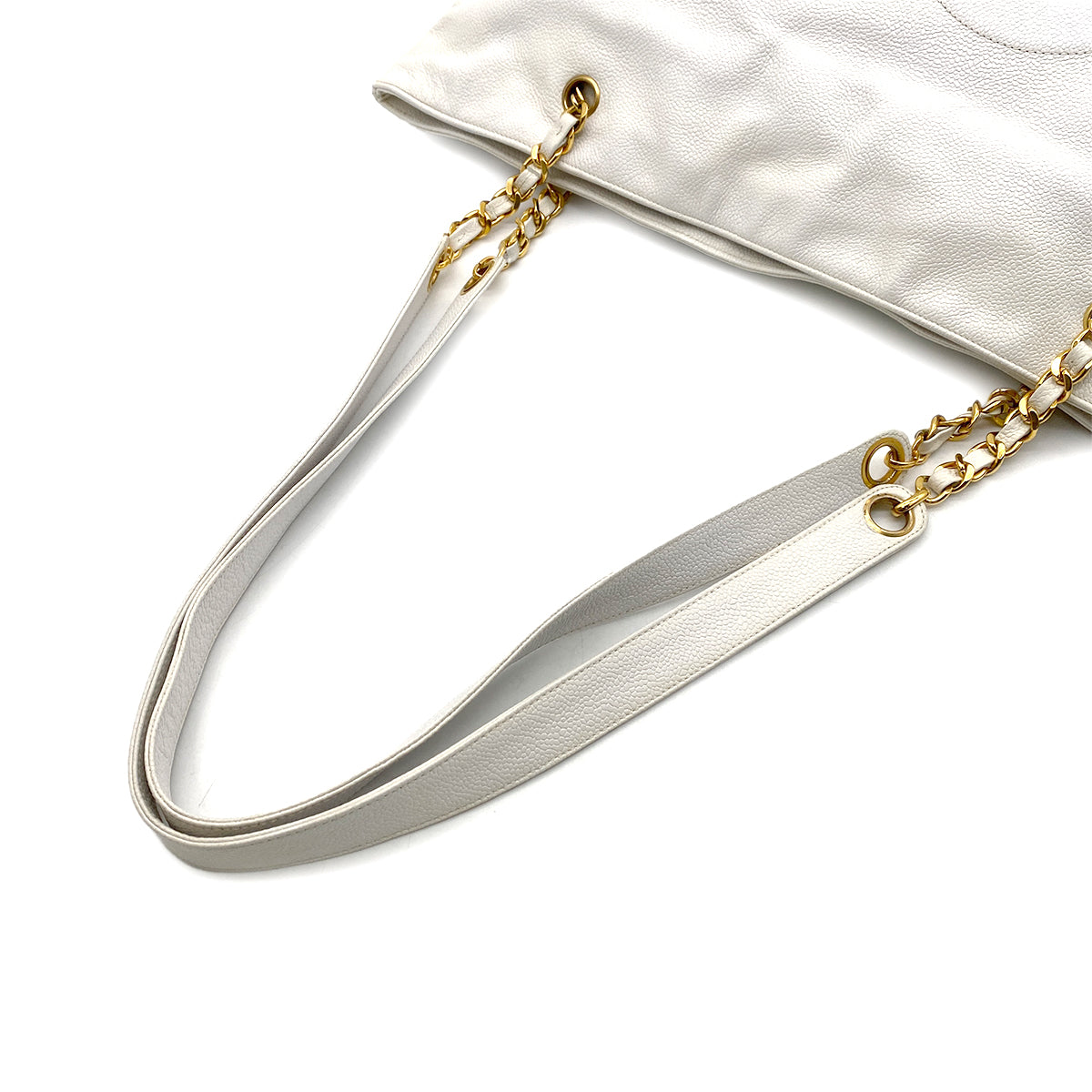 CHANEL VINTAGE BIG COCO CHAIN TOTE BAG WHITE CAVIAR SKIN 90269181
