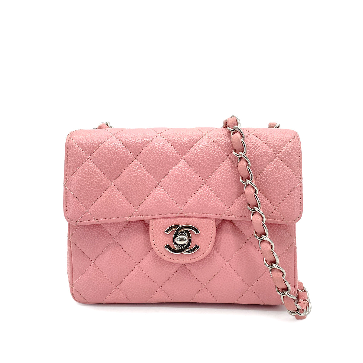 CHANEL VINTAGE MINI SQUARE 17 CHAIN SHOULDER BAG PINK CAVIAR SKIN 90269184