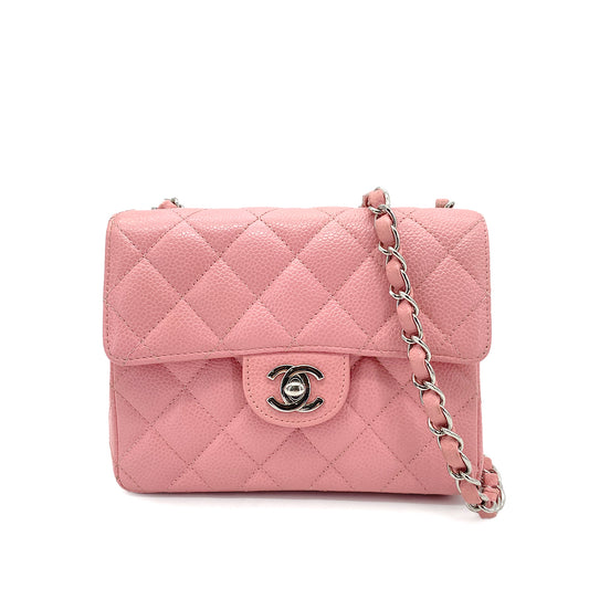CHANEL VINTAGE MINI SQUARE 17 CHAIN SHOULDER BAG PINK CAVIAR SKIN 90269184