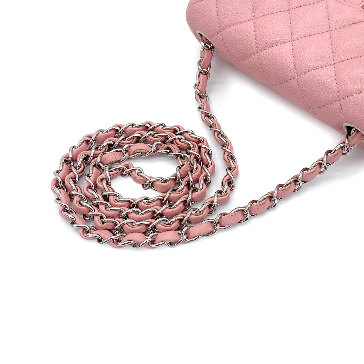 CHANEL VINTAGE MINI SQUARE 17 CHAIN SHOULDER BAG PINK CAVIAR SKIN 90269184