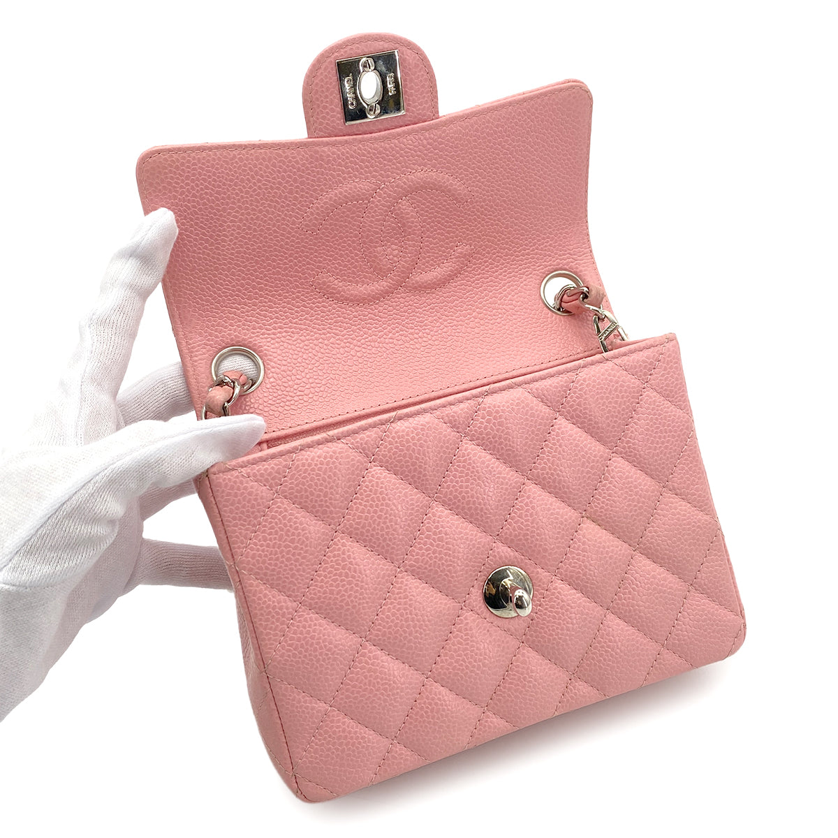 CHANEL VINTAGE MINI SQUARE 17 CHAIN SHOULDER BAG PINK CAVIAR SKIN 90269184