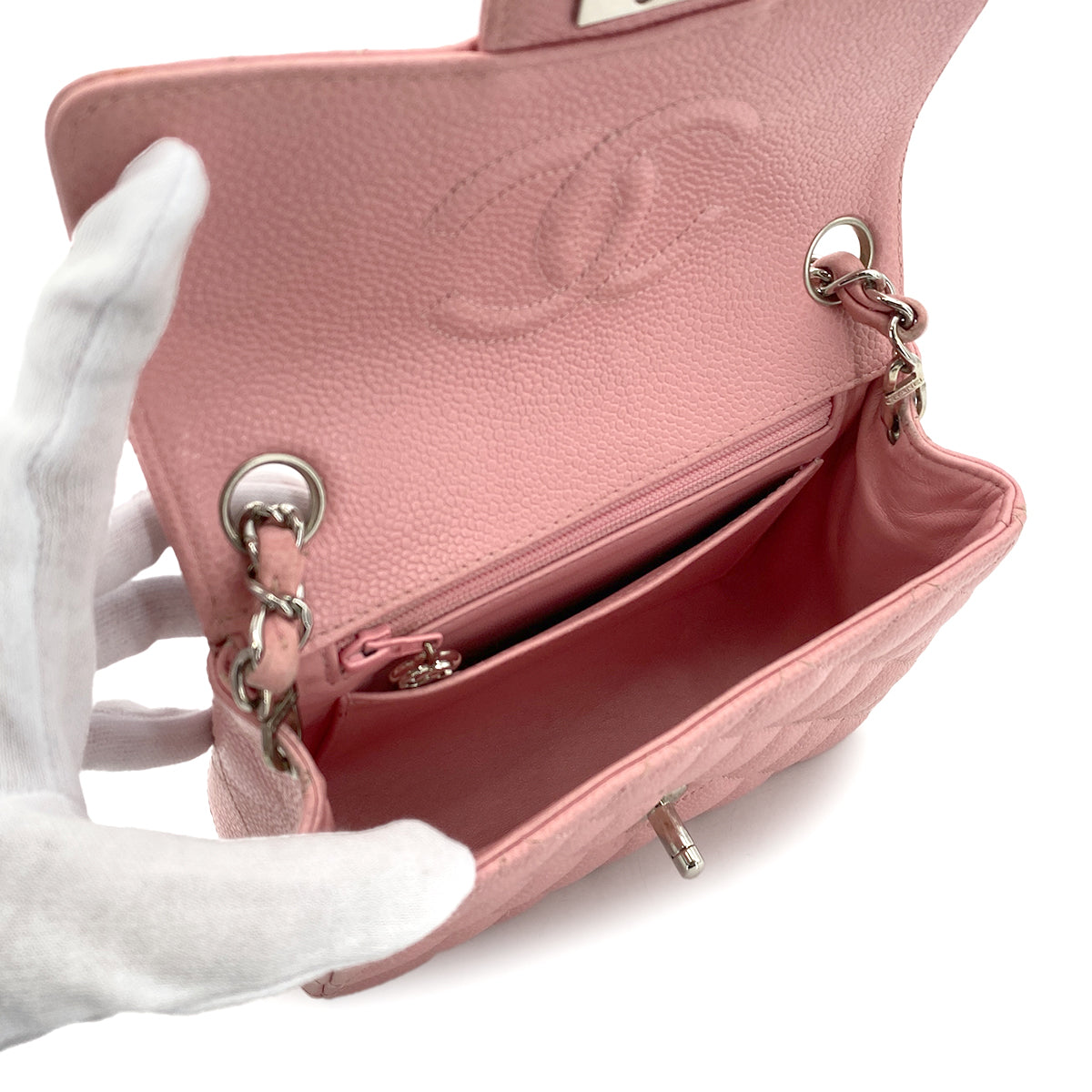 CHANEL VINTAGE MINI SQUARE 17 CHAIN SHOULDER BAG PINK CAVIAR SKIN 90269184