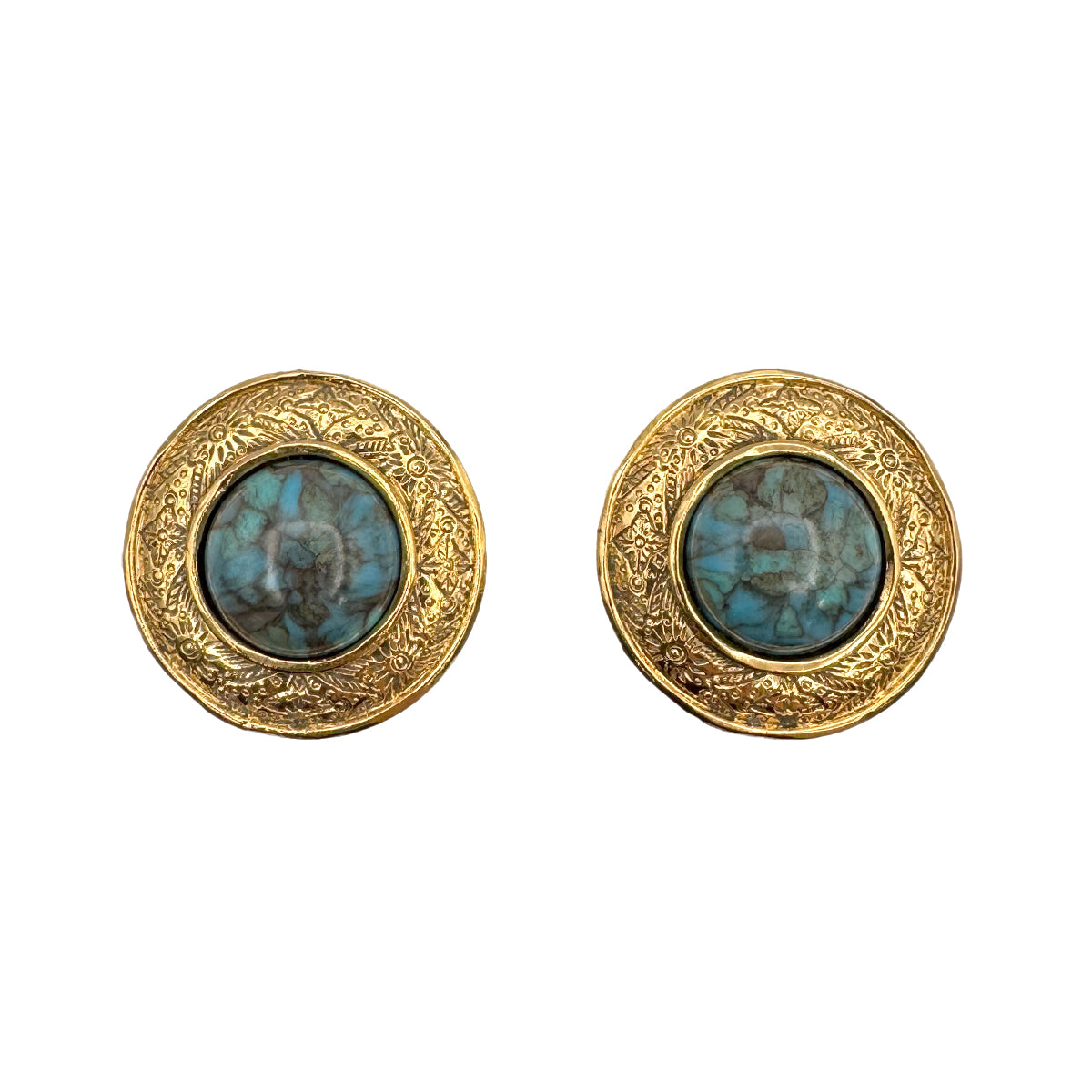 CHANEL VINTAGE EARRINGS ROUND TURQUOISE ACCESSORY 90269232