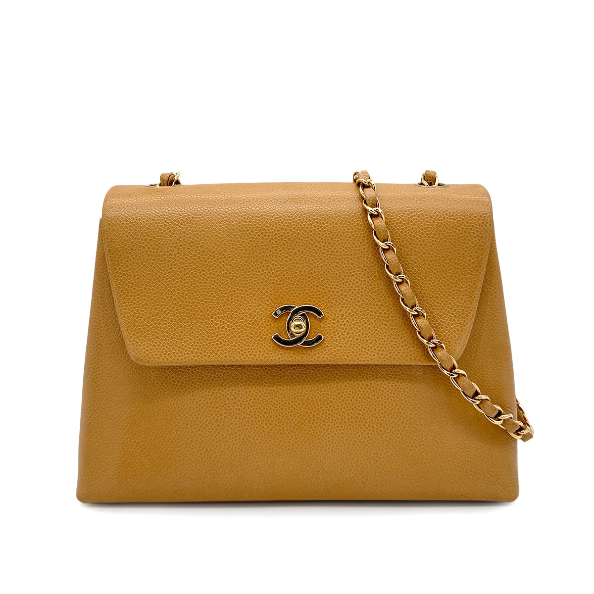 CHANEL VINTAGE CHAIN SHOULDER BAG BEIGE CAVIAR SKIN 90269239