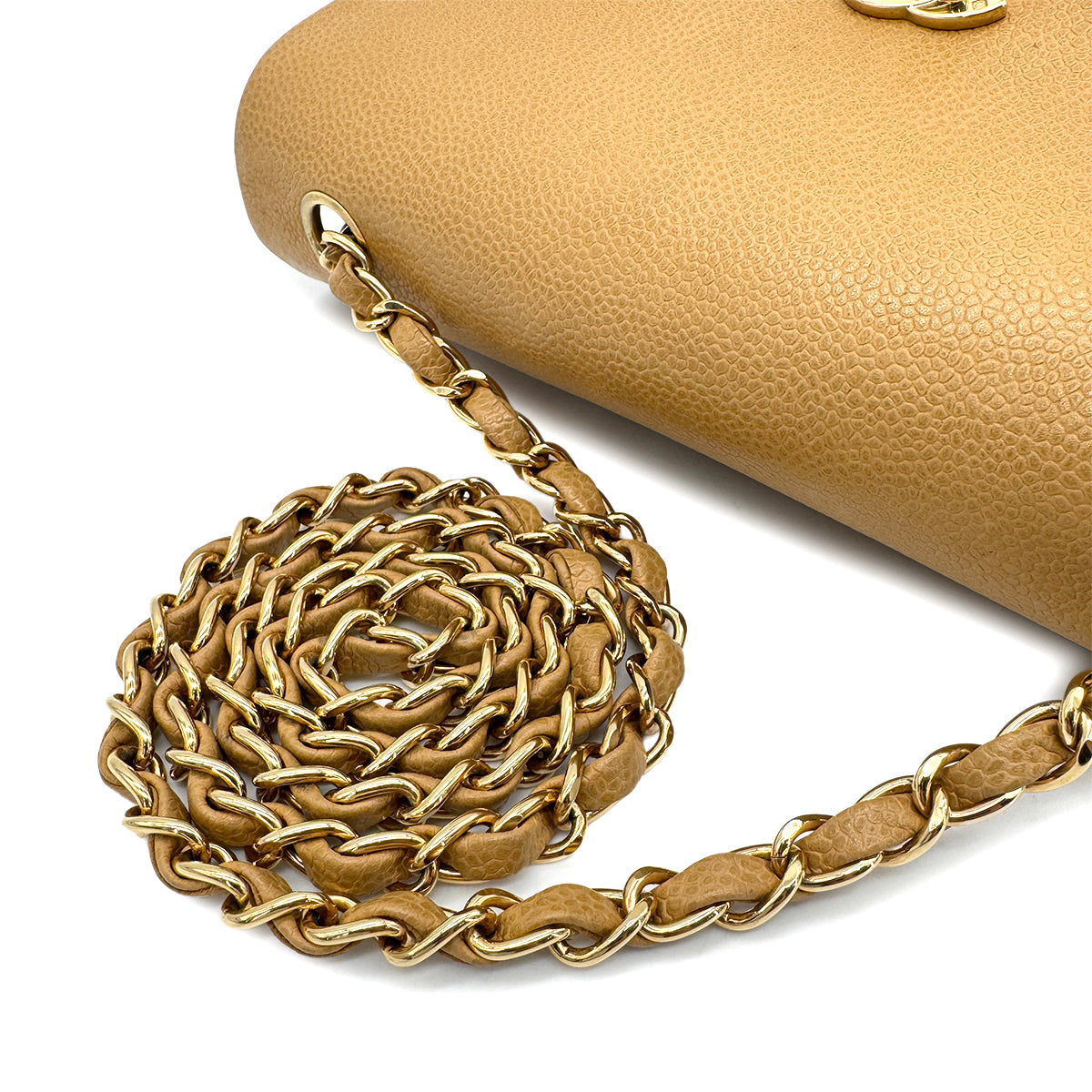 CHANEL VINTAGE CHAIN SHOULDER BAG BEIGE CAVIAR SKIN 90269239