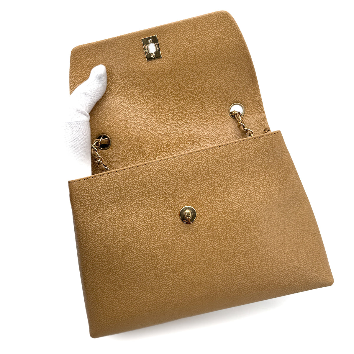 CHANEL VINTAGE CHAIN SHOULDER BAG BEIGE CAVIAR SKIN 90269239