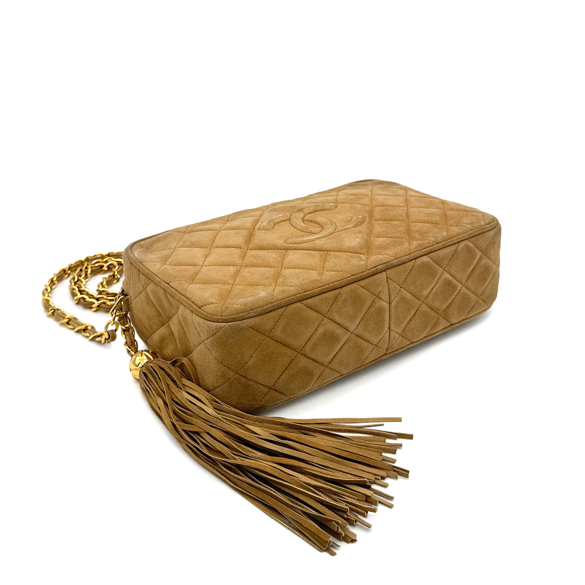 CHANEL VINTAGE FRINGE CHAIN SHOULDER BAG BROWN SUEDE 90269254