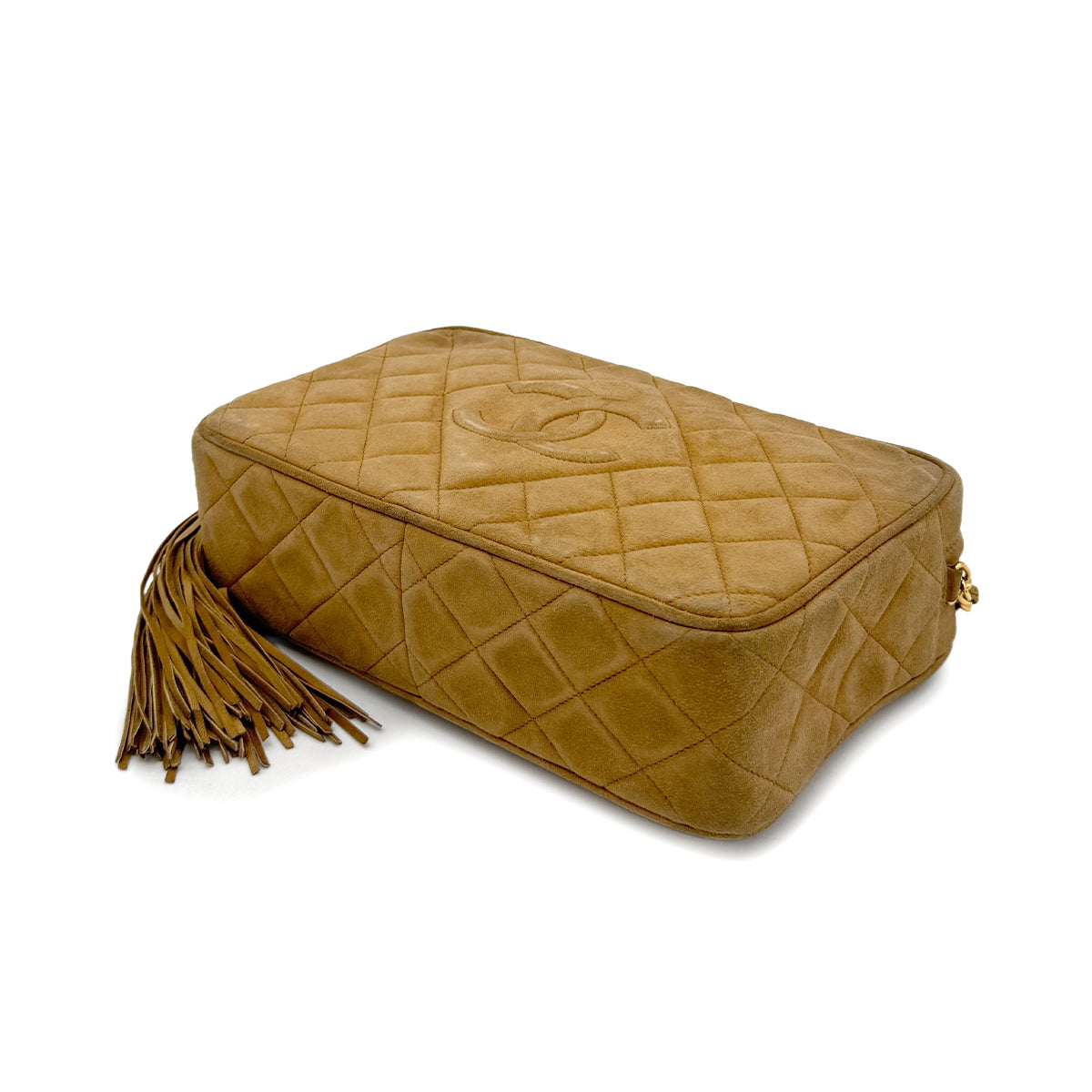 CHANEL VINTAGE FRINGE CHAIN SHOULDER BAG BROWN SUEDE 90269254