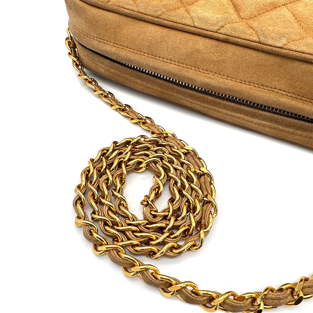 CHANEL VINTAGE FRINGE CHAIN SHOULDER BAG BROWN SUEDE 90269254