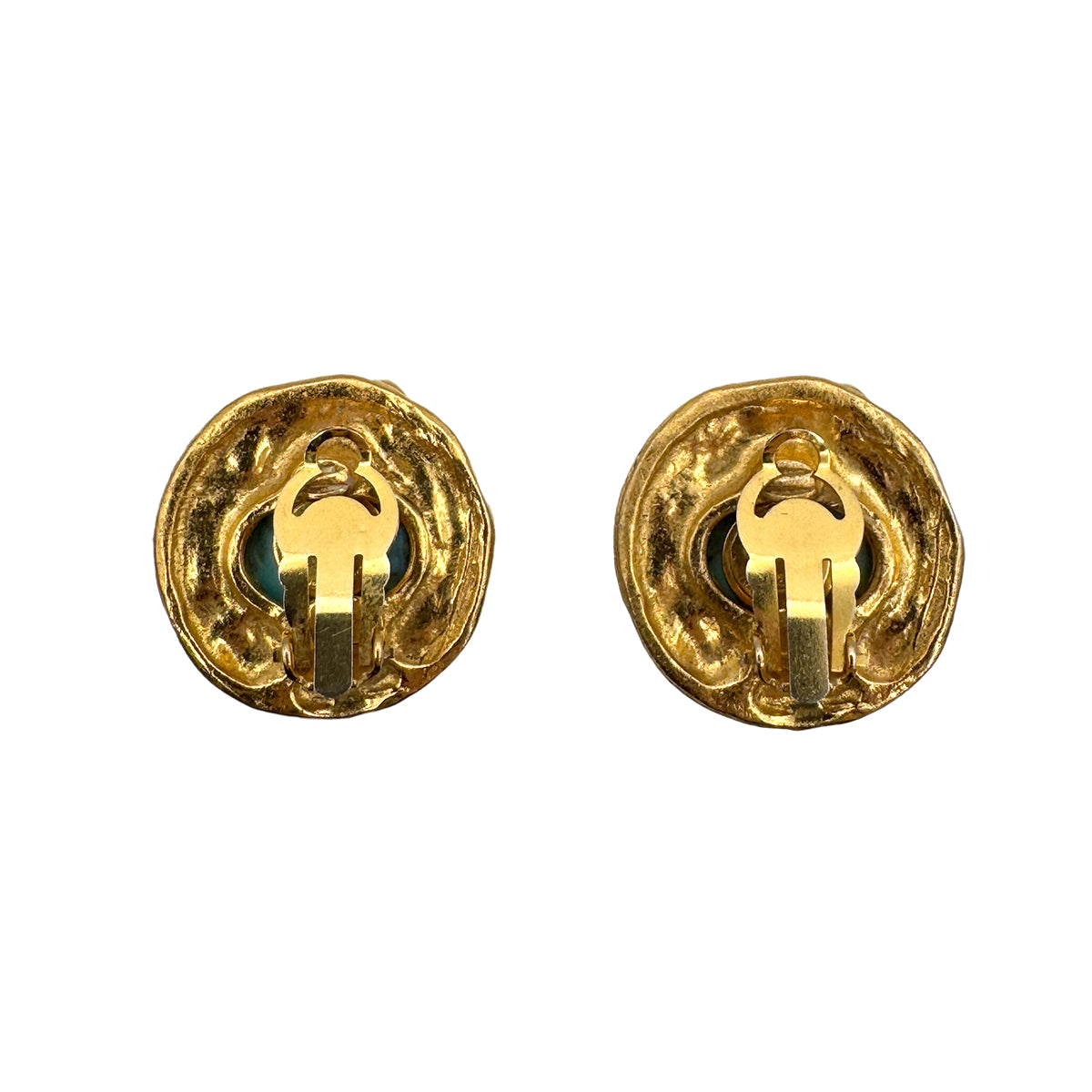 CHANEL VINTAGE EARRINGS ROUND RHINESTONE TURQUOISE ACCESSORY 90269256