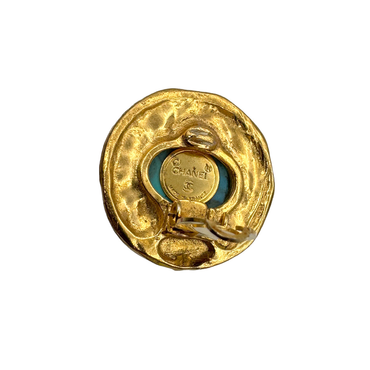 CHANEL VINTAGE EARRINGS ROUND RHINESTONE TURQUOISE ACCESSORY 90269256