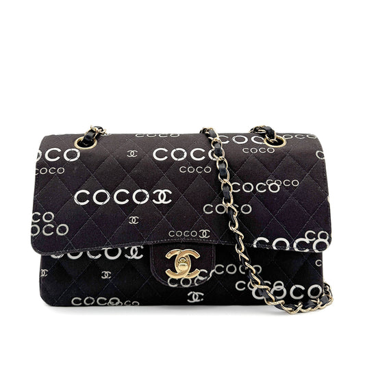 CHANEL VINTAGE CLASSIC FLAP MEDIUM CHAIN SHOULDER BAG BLACK CANVAS 90269266