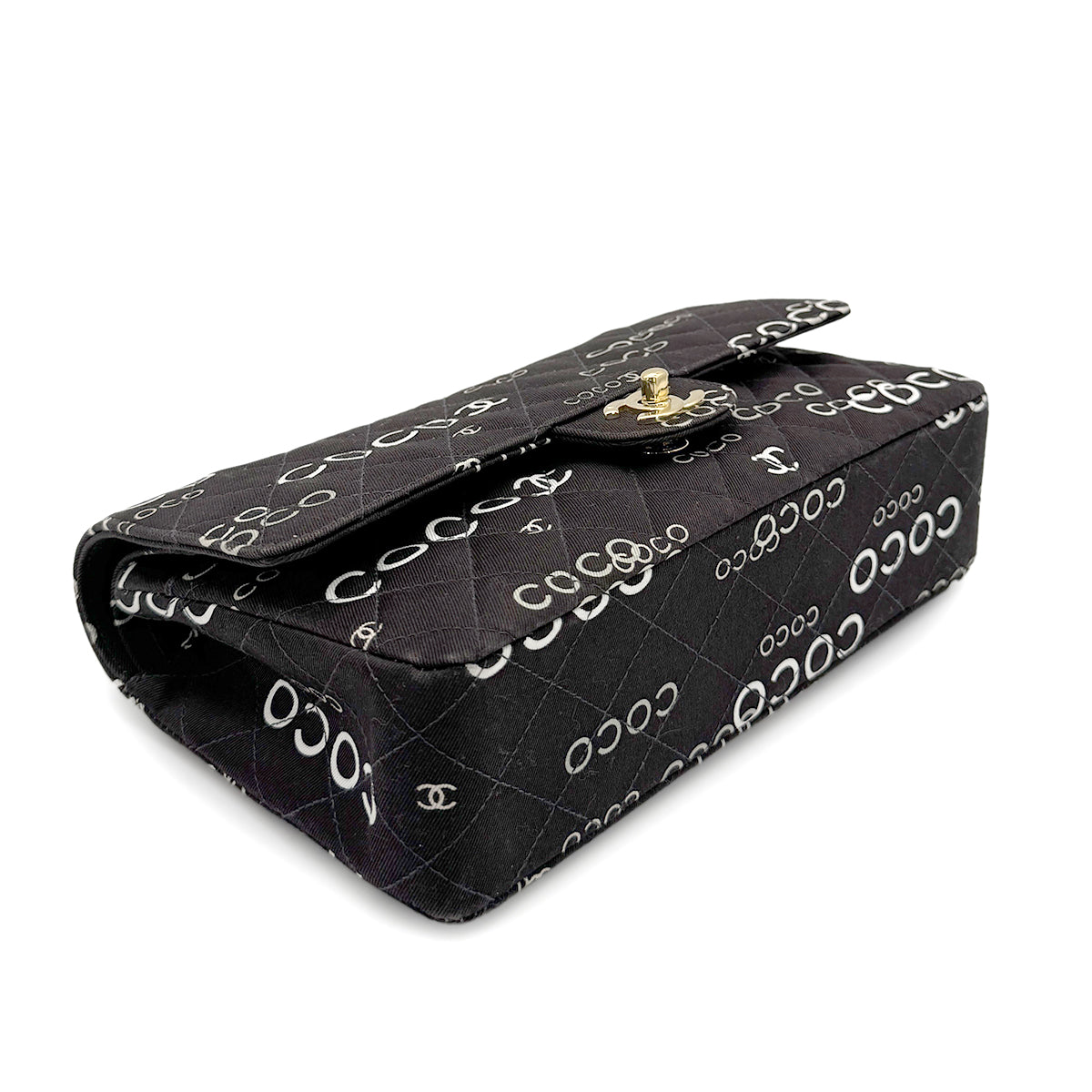 CHANEL VINTAGE CLASSIC FLAP MEDIUM CHAIN SHOULDER BAG BLACK CANVAS 90269266