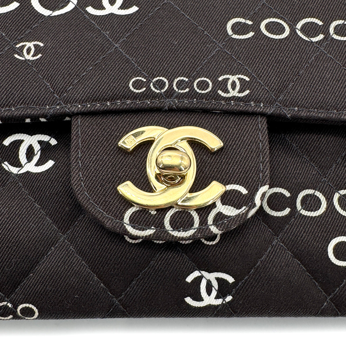CHANEL VINTAGE CLASSIC FLAP MEDIUM CHAIN SHOULDER BAG BLACK CANVAS 90269266