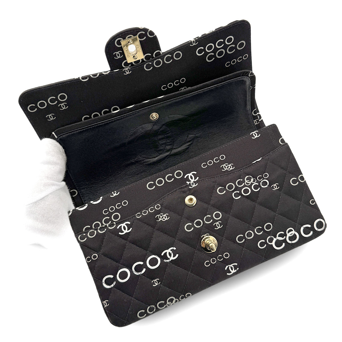 CHANEL VINTAGE CLASSIC FLAP MEDIUM CHAIN SHOULDER BAG BLACK CANVAS 90269266