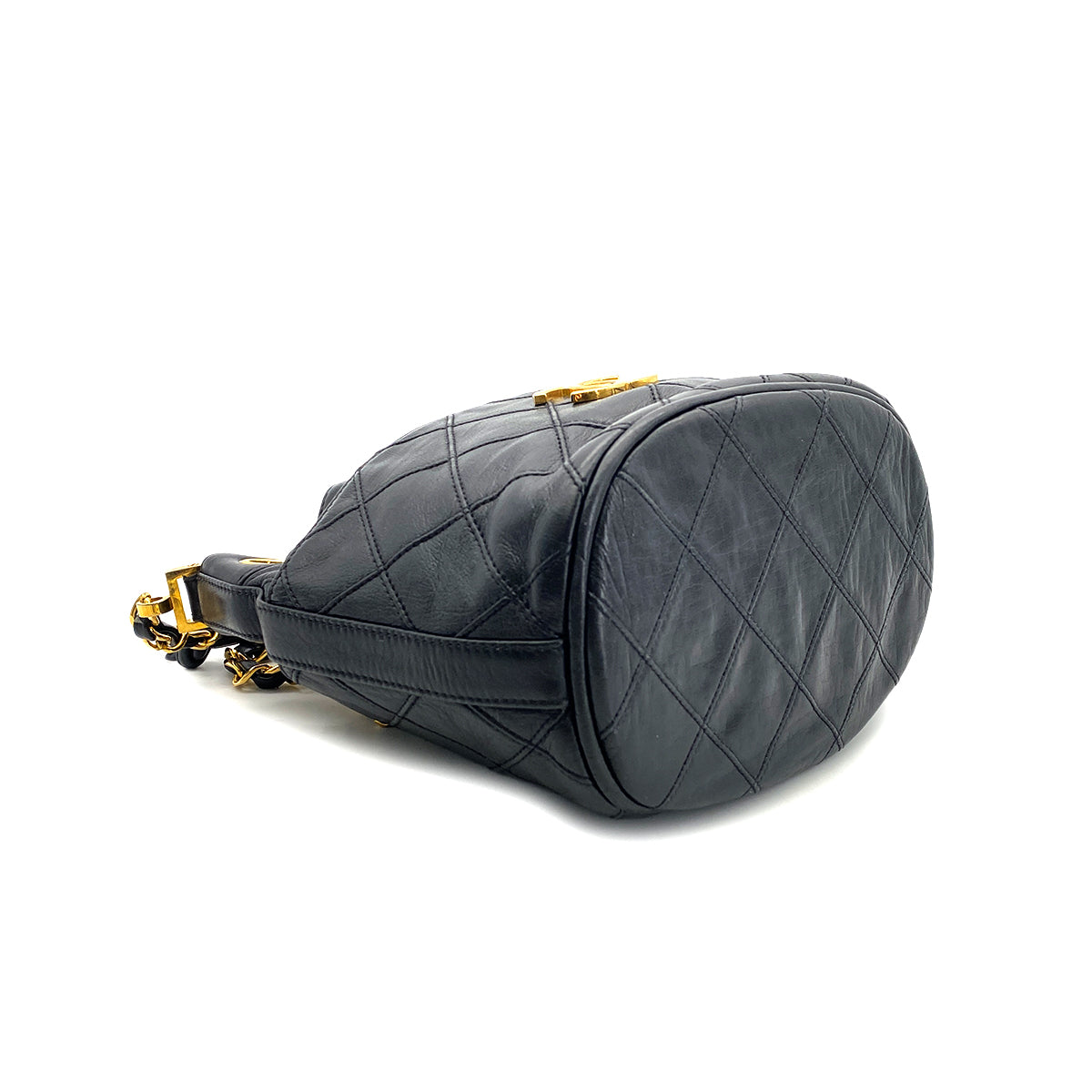 CHANEL VINTAGE BICOLORE DRAWSTRING CHAIN SHOULDER BAG BLACK LAMB SKIN 90269268