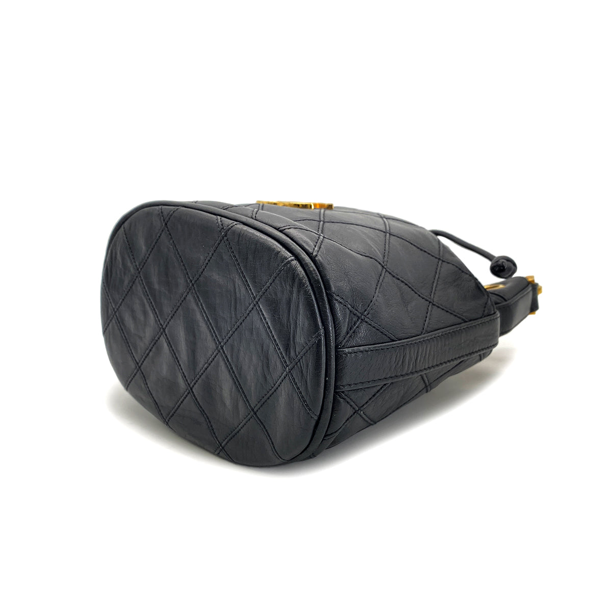 CHANEL VINTAGE BICOLORE DRAWSTRING CHAIN SHOULDER BAG BLACK LAMB SKIN 90269268