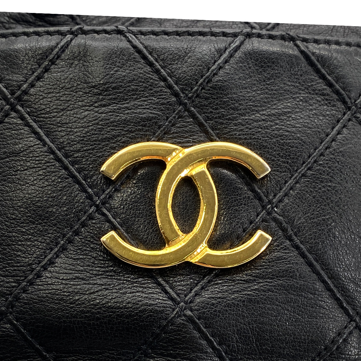 CHANEL VINTAGE BICOLORE DRAWSTRING CHAIN SHOULDER BAG BLACK LAMB SKIN 90269268