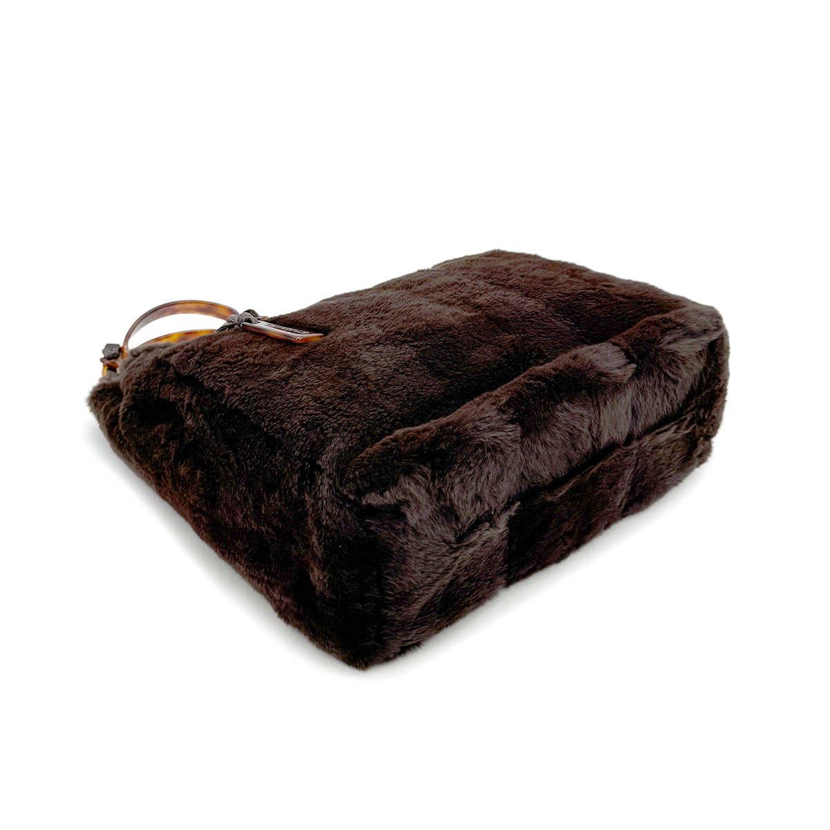 CHANEL VINTAGE LAPINFUR TORTOISESHELL CHAIN TOTE BAG BROWN 90269269