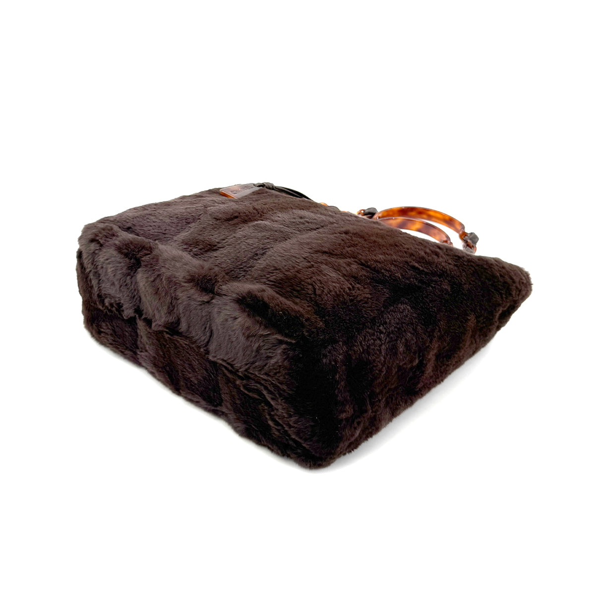 CHANEL VINTAGE LAPINFUR TORTOISESHELL CHAIN TOTE BAG BROWN 90269269